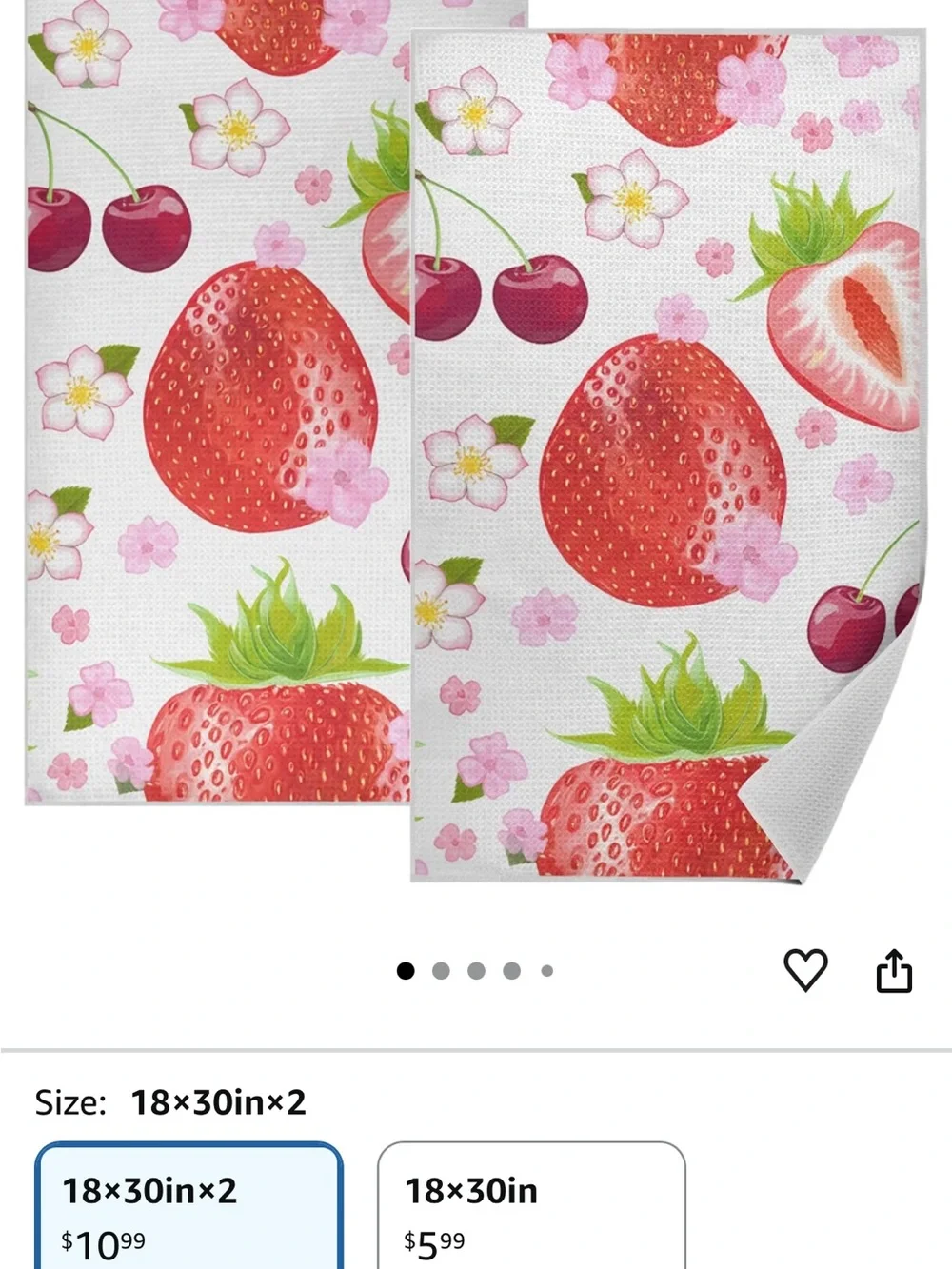 Strawberry & Cherry Print Kitchen Towel Set - Pink/Red